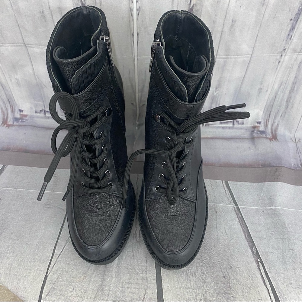 Antonio Melani Size 7.5M 7.5 Black Leather Lace Up Chunky Ankle Booties Zip - Picture 5 of 15